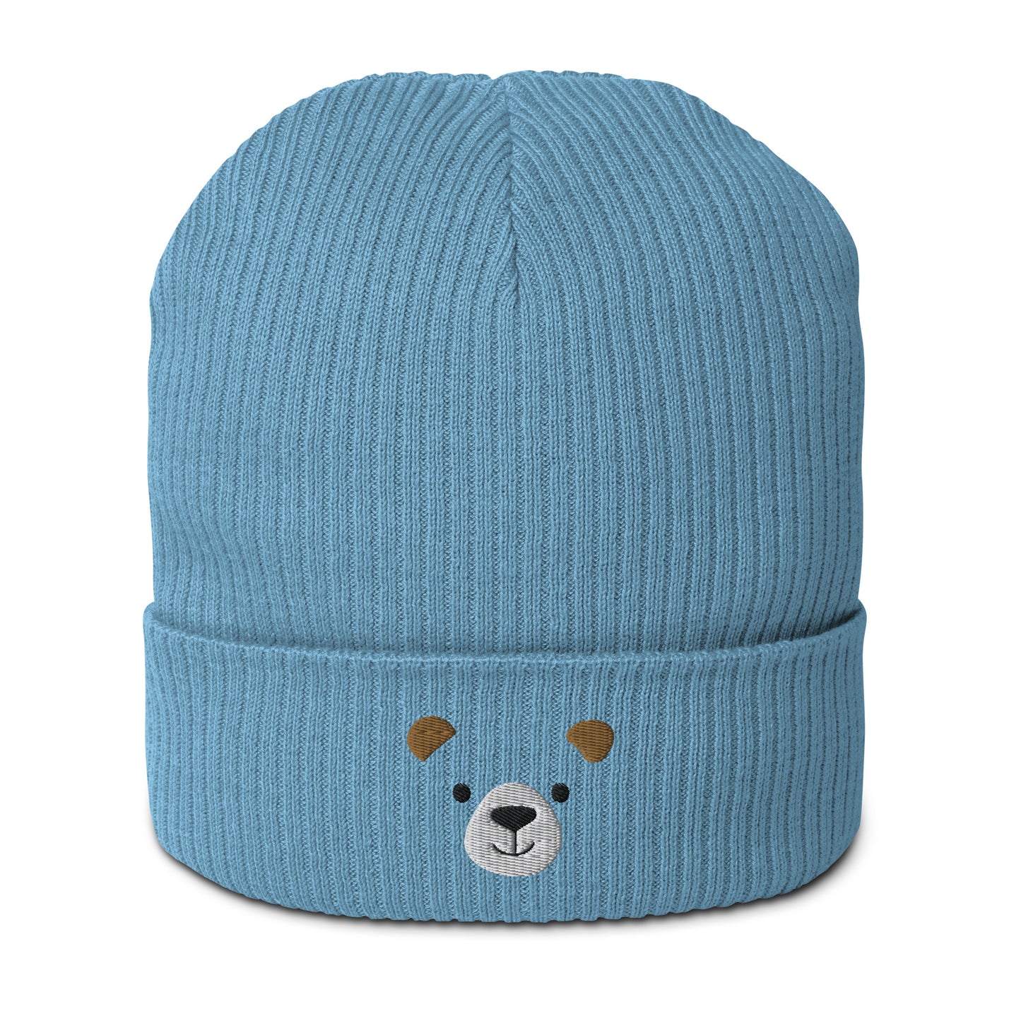 Gorro orgánico de canalé con cara de oso, idea de regalo bordado para ella, cálido gorro de invierno