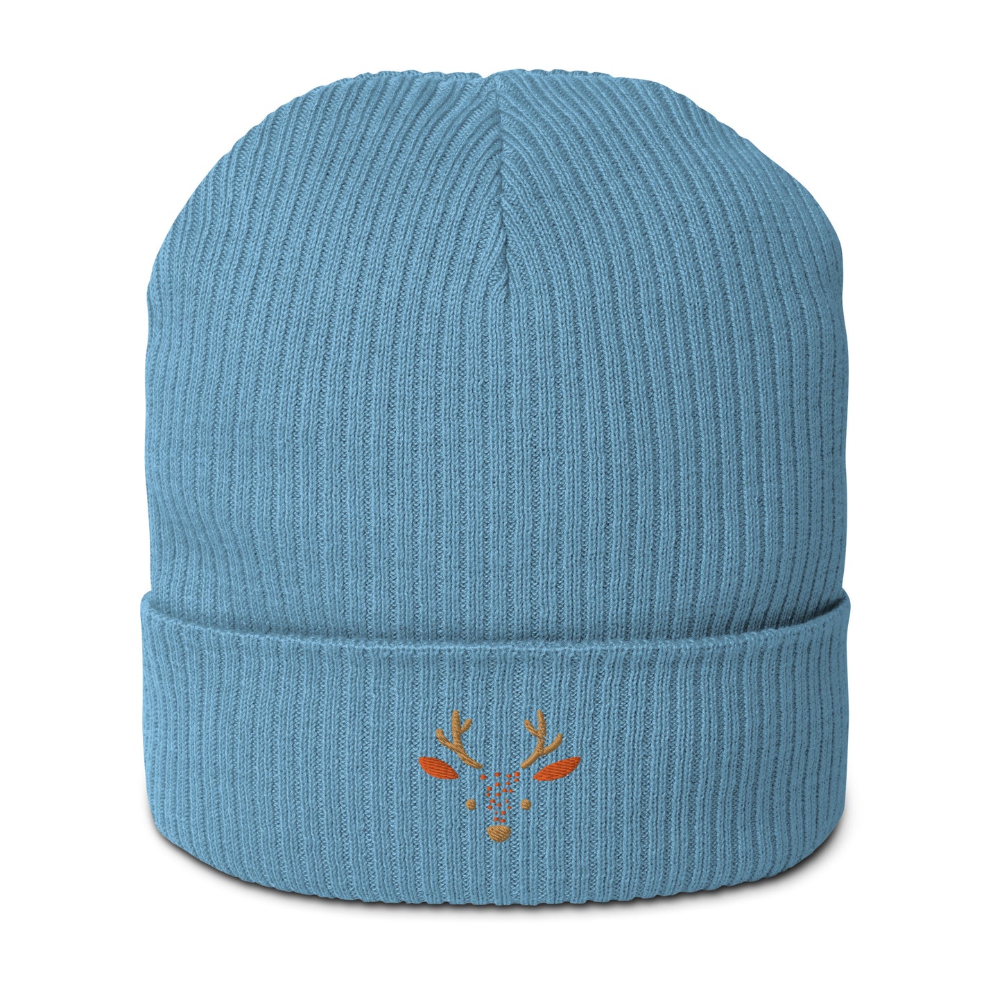 Cute deer embroidered organic ribbed beanie