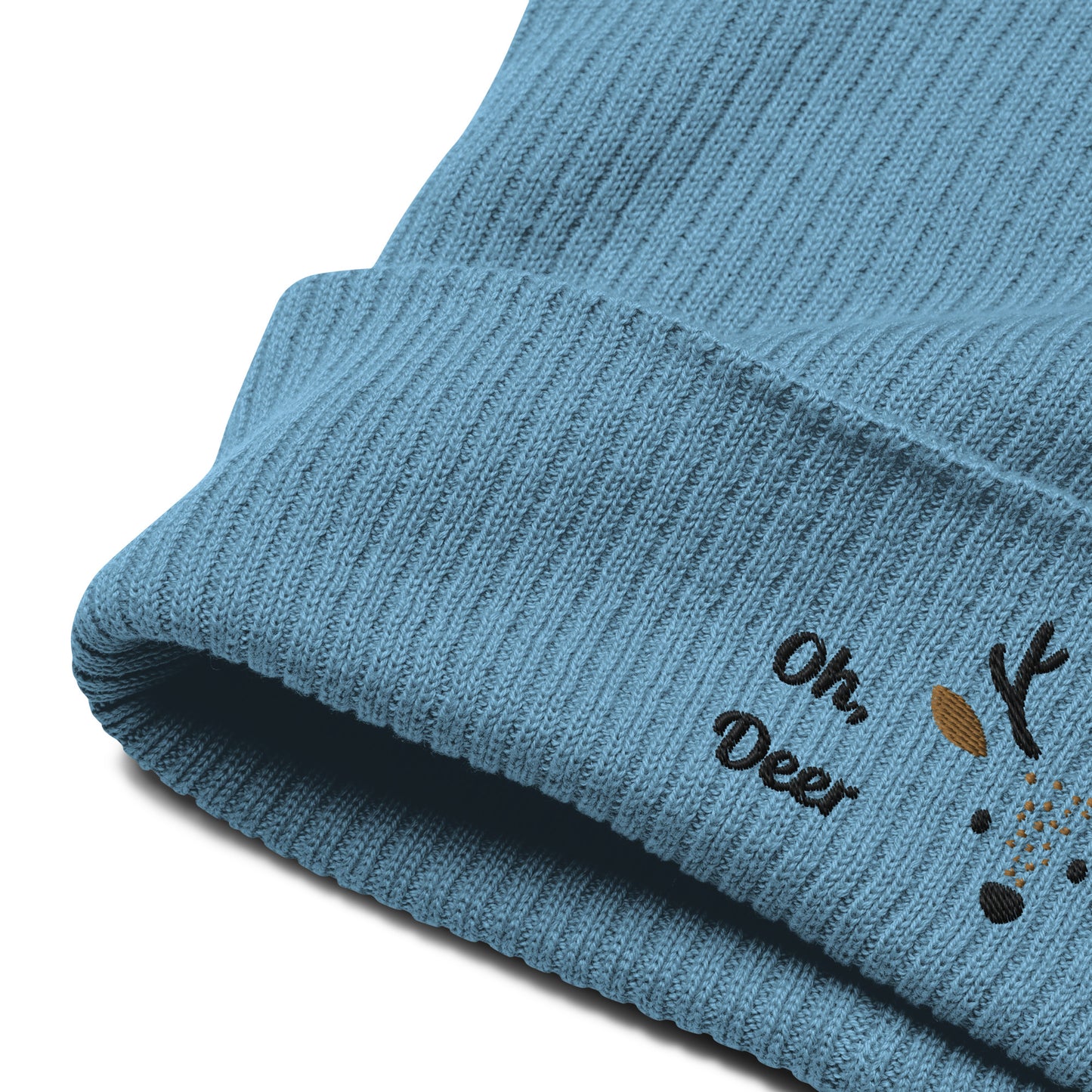 Cute deer embroidered organic ribbed beanie