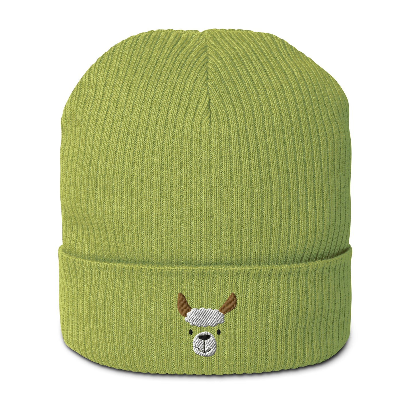 Cute llama embroidered organic ribbed beanie