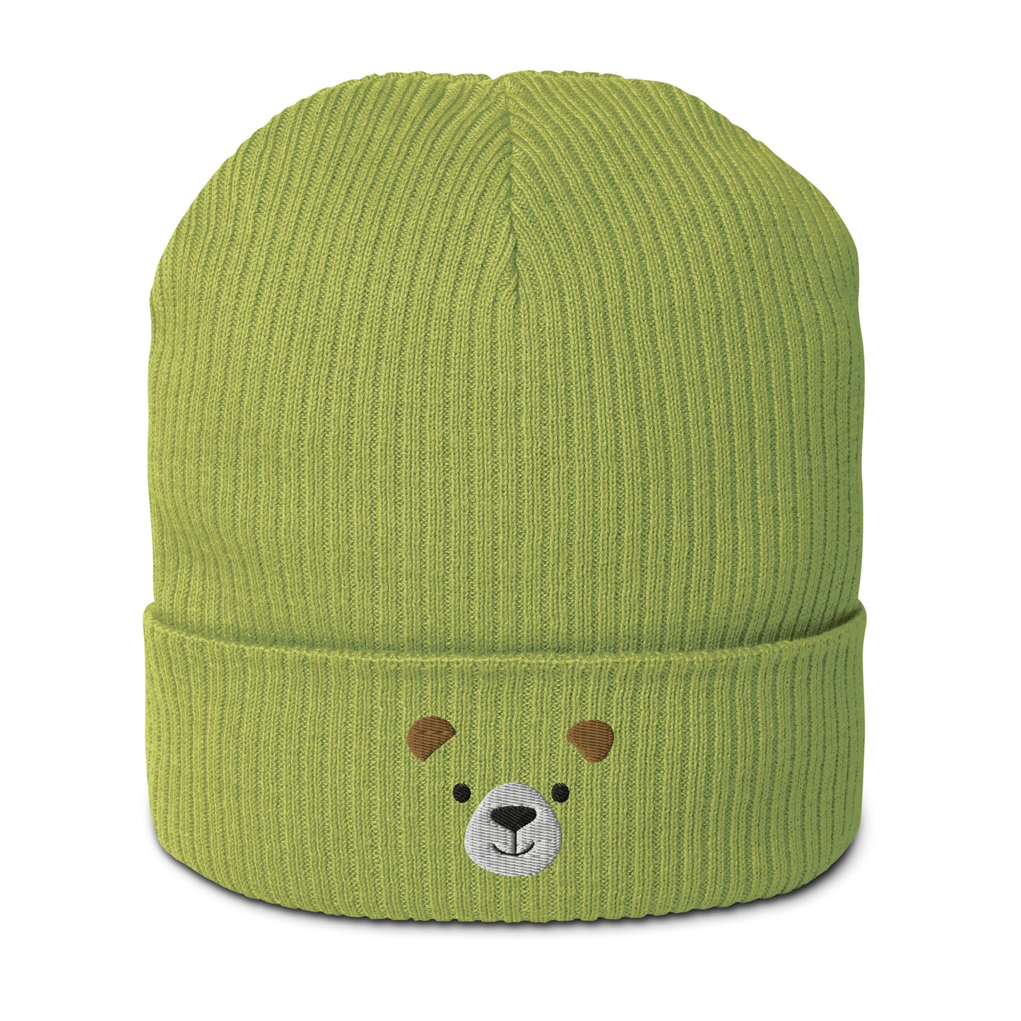 Gorro orgánico de canalé con cara de oso, idea de regalo bordado para ella, cálido gorro de invierno