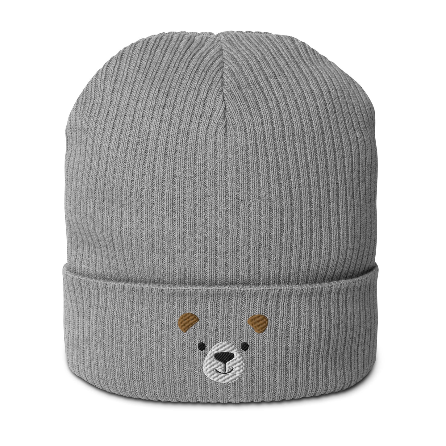 Gorro orgánico de canalé con cara de oso, idea de regalo bordado para ella, cálido gorro de invierno