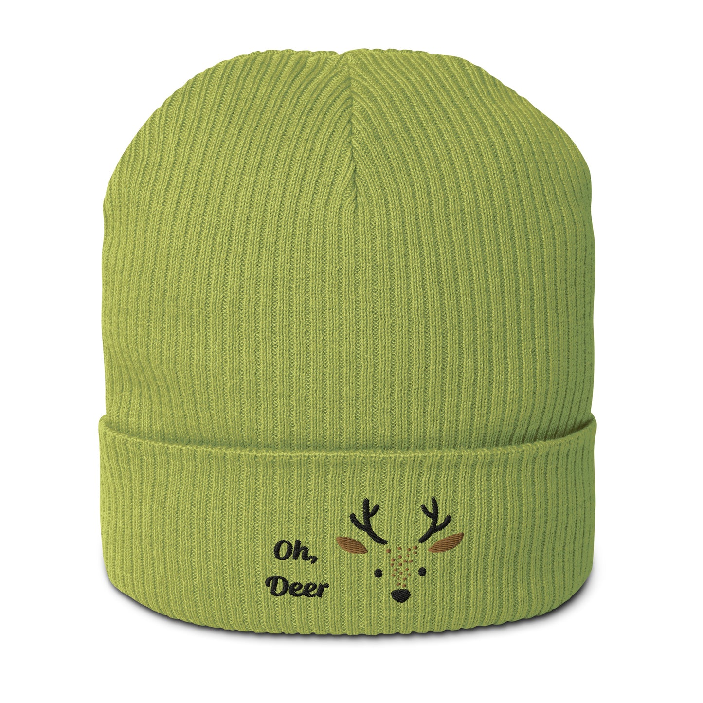 Cute deer embroidered organic ribbed beanie