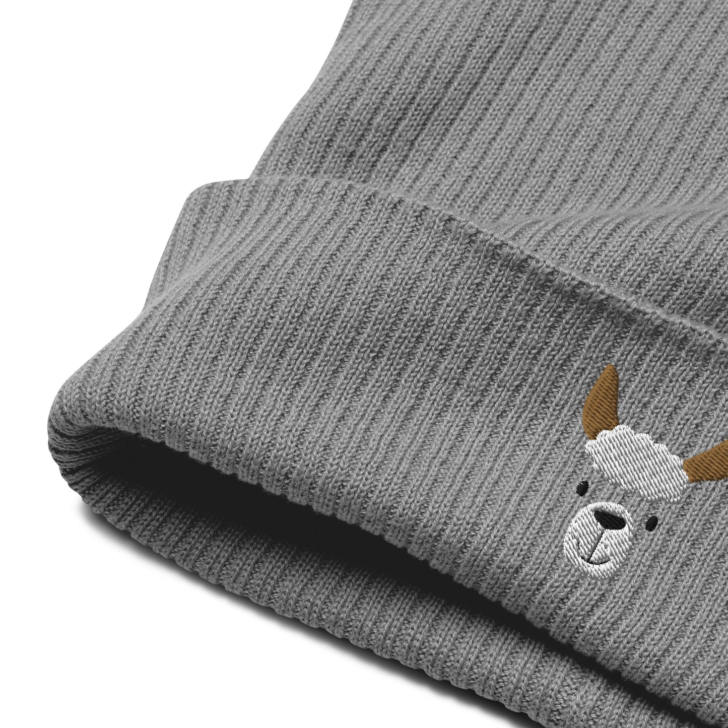 Cute llama embroidered organic ribbed beanie