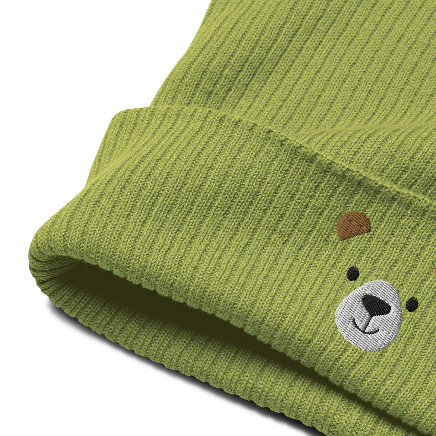 Gorro com nervuras orgânico com cara de urso, ideia de presente bordado para ela, chapéu de inverno quente