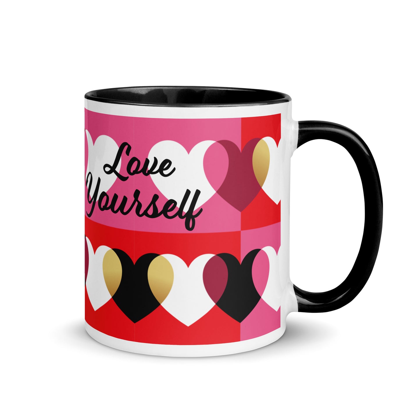 Tazza Always & Forever con cuori, nera, rossa