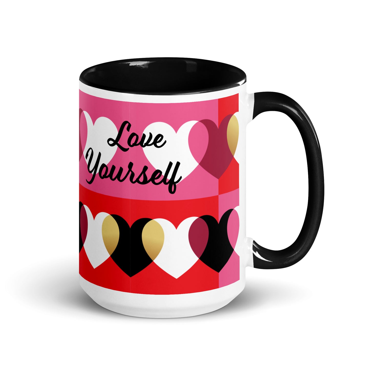 Tazza Always & Forever con cuori, nera, rossa