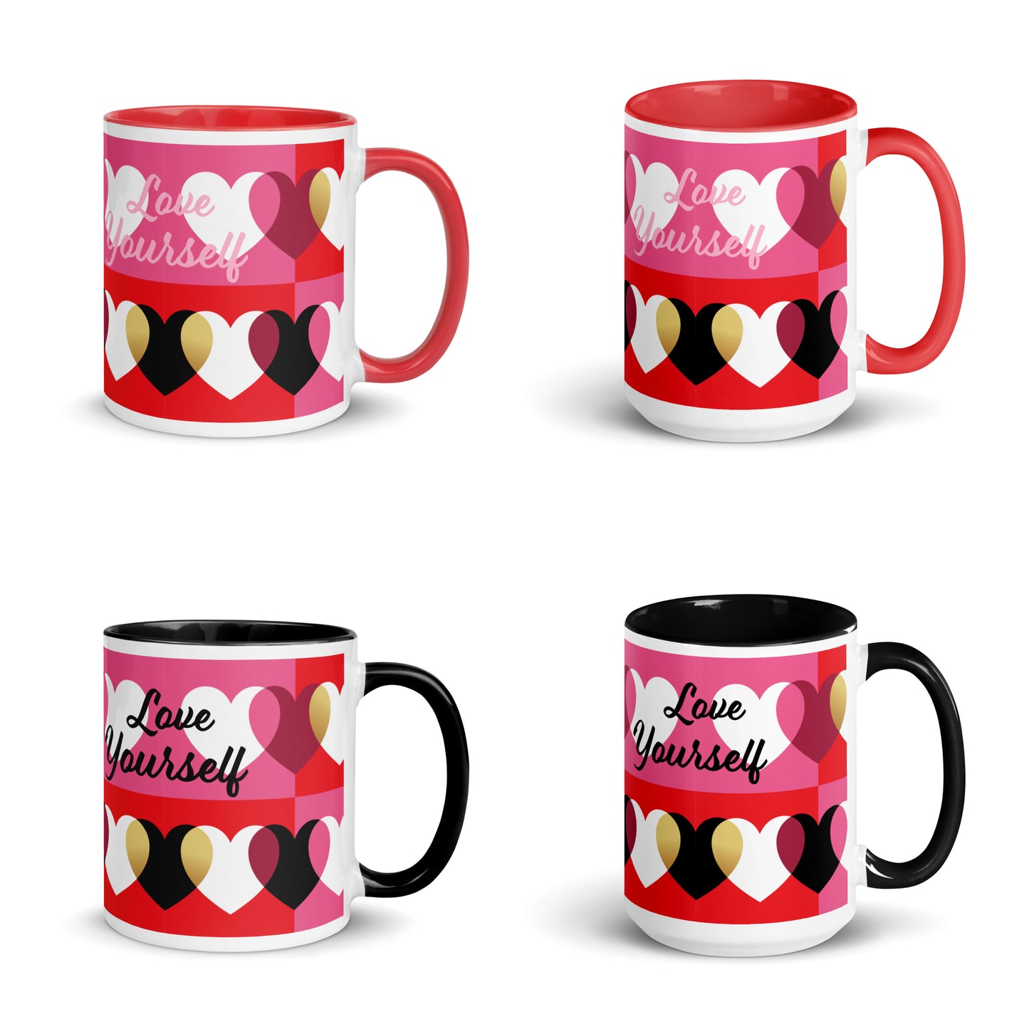 Tazza Always & Forever con cuori, nera, rossa