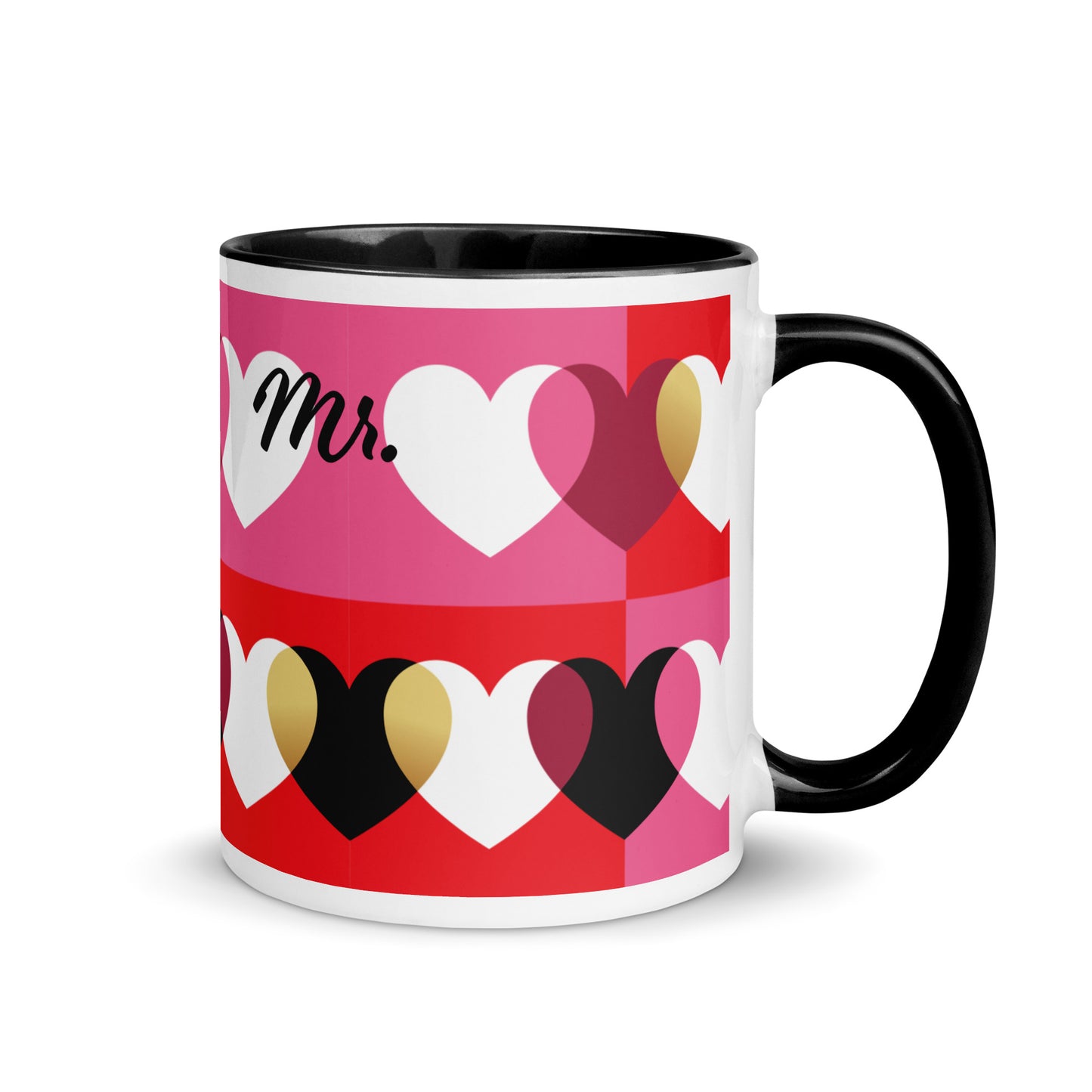 Set di 2 tazze Amore, nere e rosse, Mr. e Mrs, personalizzate