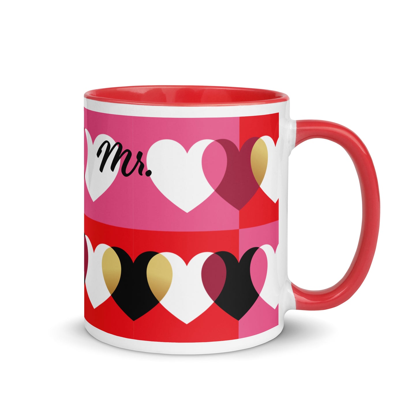 Tasse amour set de 2, noir et rouge, M. et Mme, personnalisé