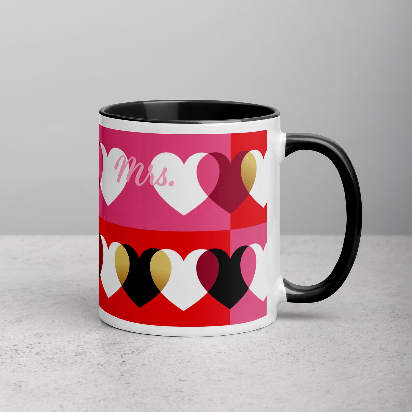 Love Mok set van 2, zwart en rood, Mr. en Mrs, gepersonaliseerd