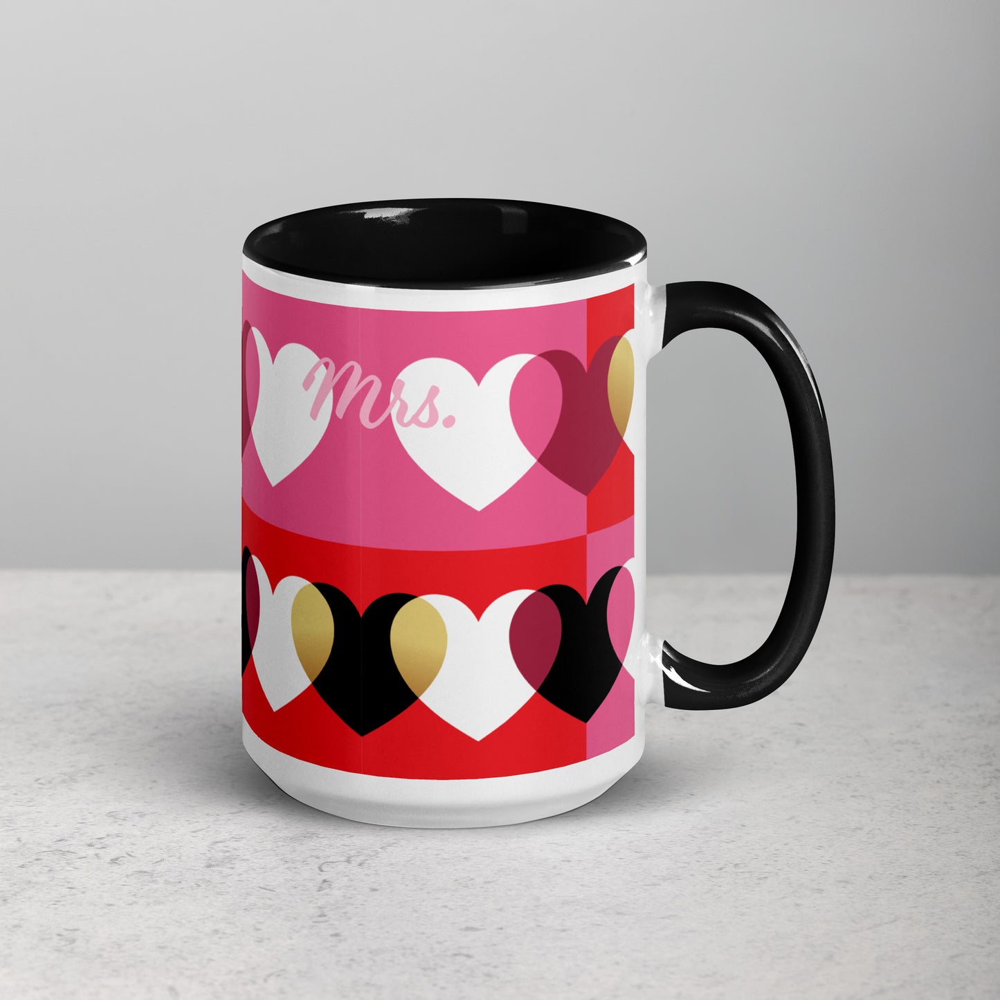 Love Mok set van 2, zwart en rood, Mr. en Mrs, gepersonaliseerd