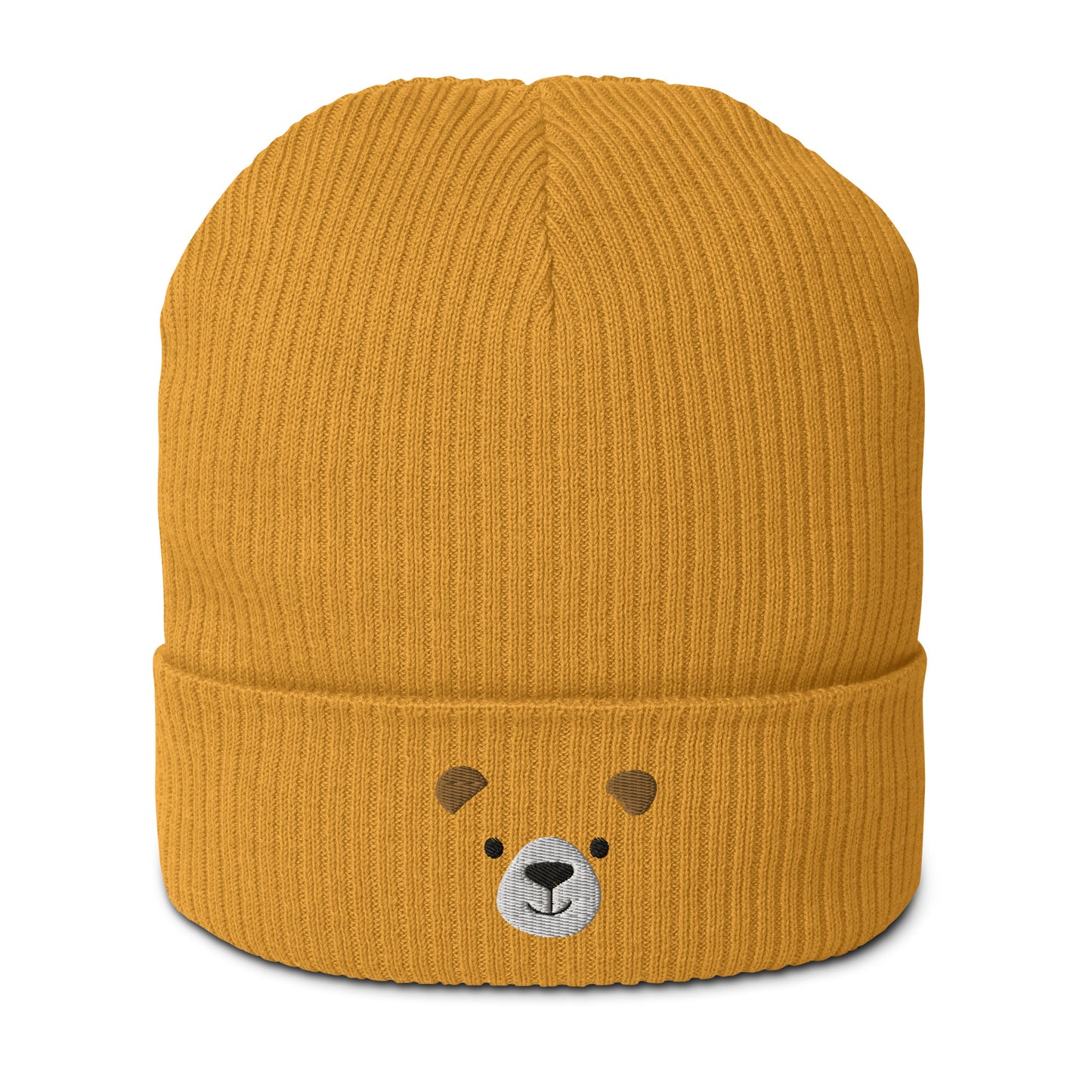 Gorro orgánico de canalé con cara de oso, idea de regalo bordado para ella, cálido gorro de invierno