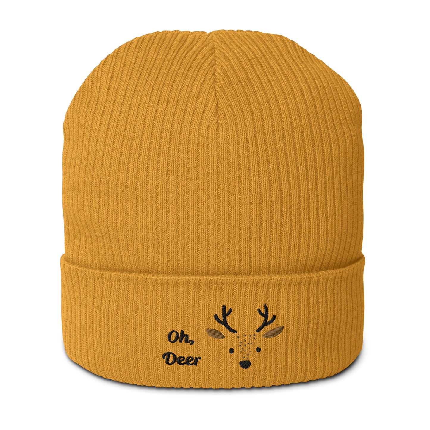 Cute deer embroidered organic ribbed beanie