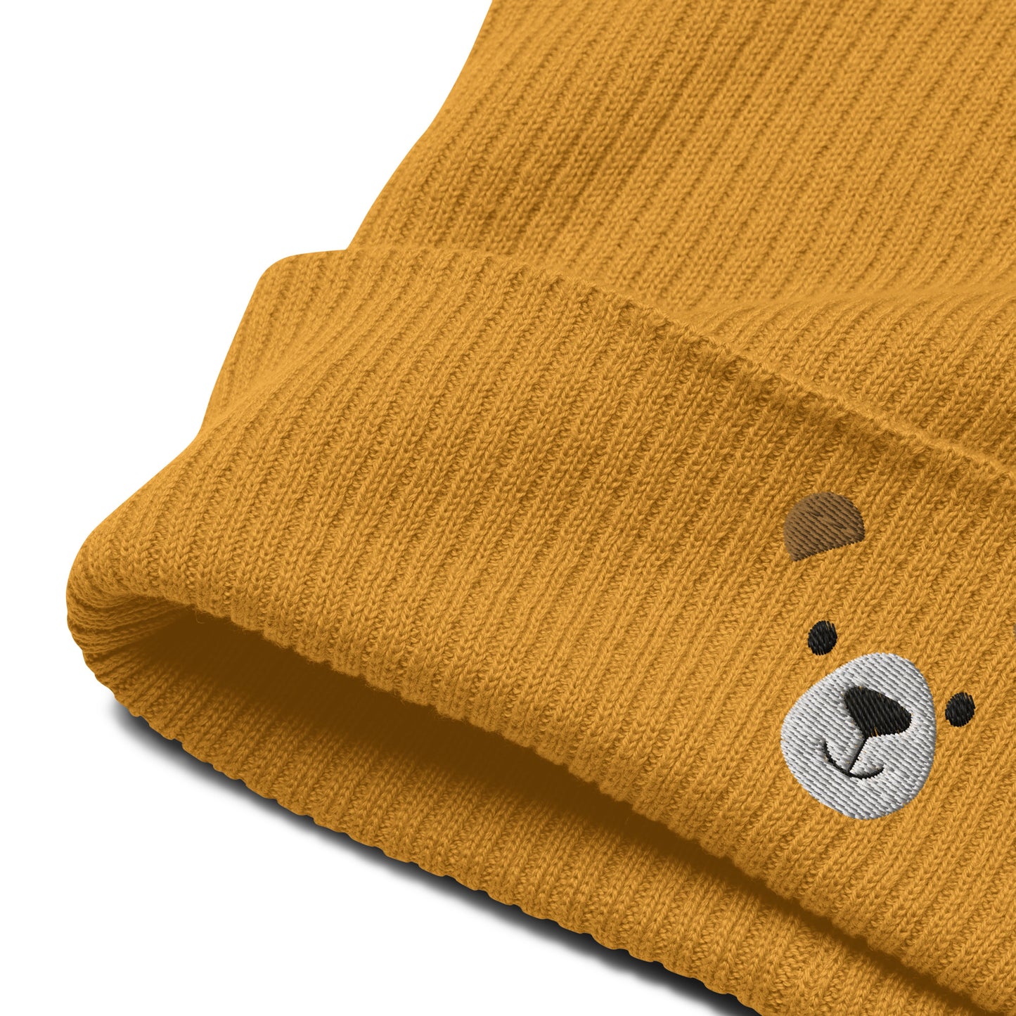 Gorro com nervuras orgânico com cara de urso, ideia de presente bordado para ela, chapéu de inverno quente