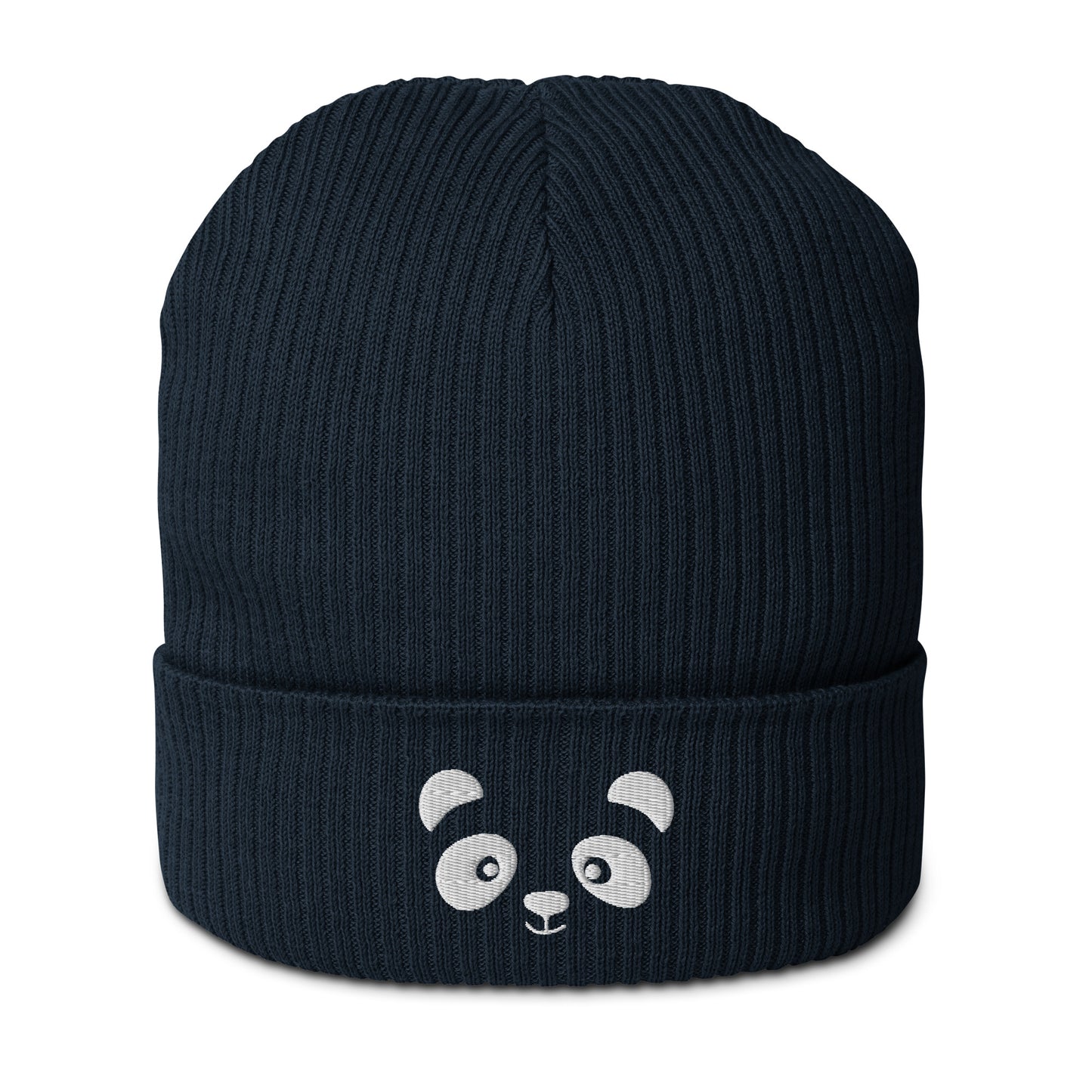 Panda face Blanc - Bonnet côtelé en coton bio