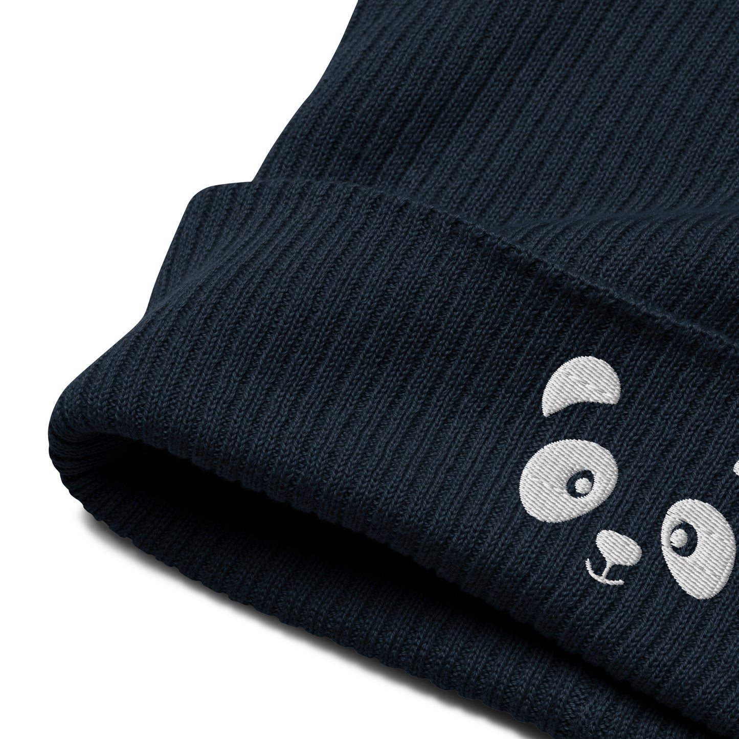 Pandagesicht Weiß - Gerippte Beanie aus Bio-Baumwolle