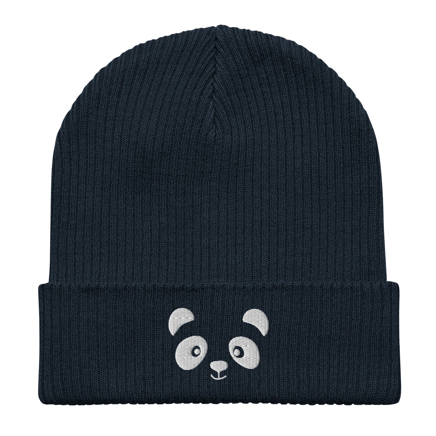 Pandagesicht Weiß - Gerippte Beanie aus Bio-Baumwolle