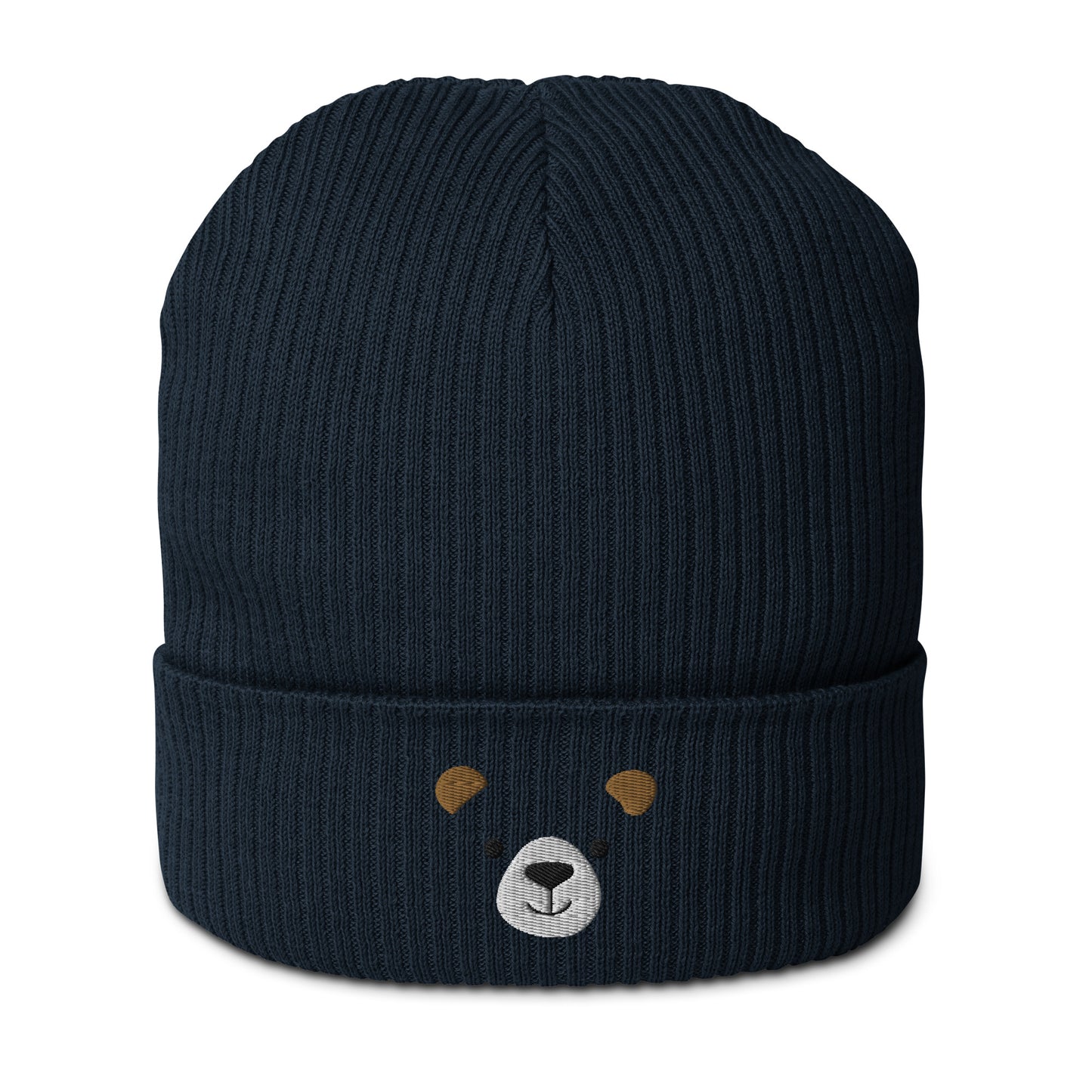 Gorro com nervuras orgânico com cara de urso, ideia de presente bordado para ela, chapéu de inverno quente