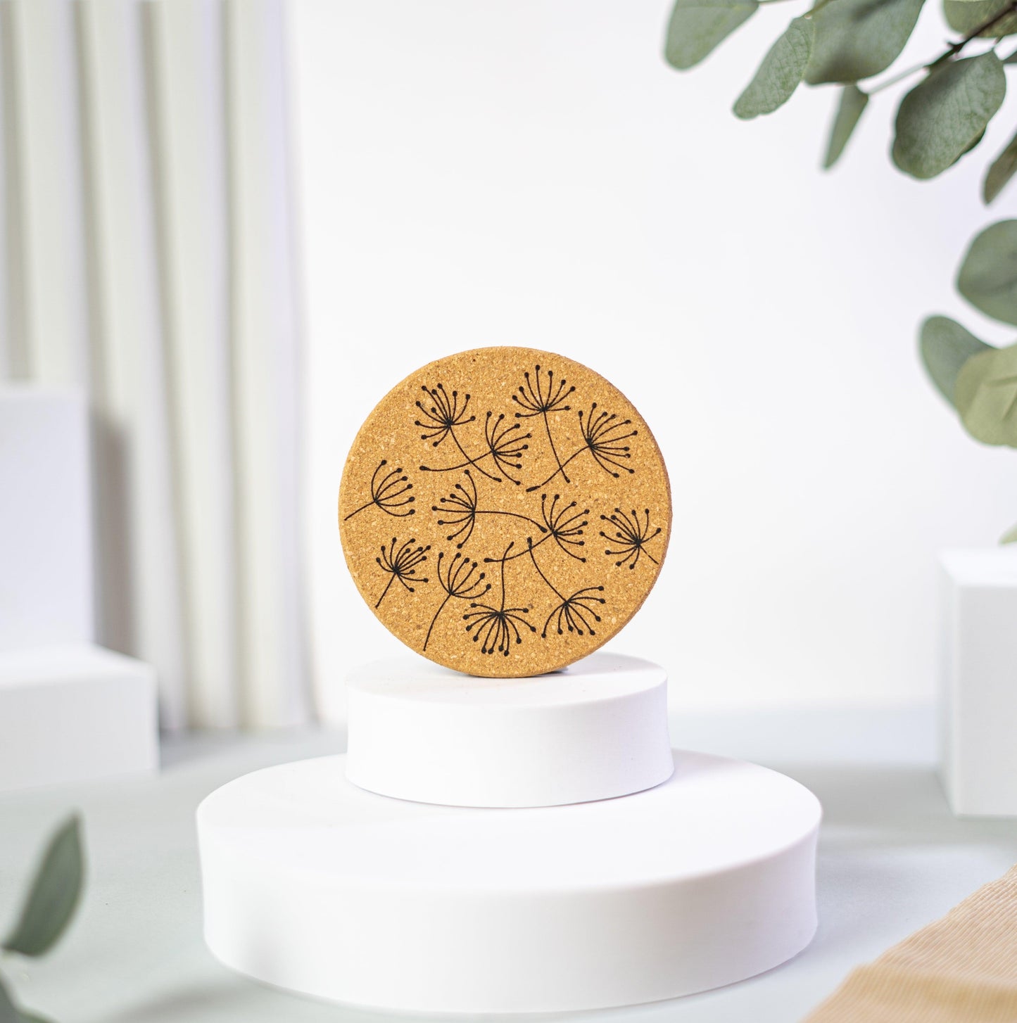 Blossom - Floral black and white cork coaster set - PepMelon