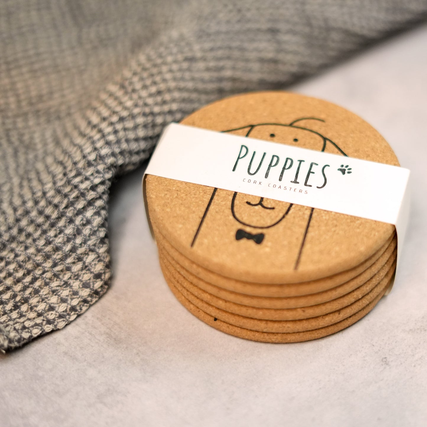 PUPPIES - Сладко куче Коркови подложки, кръгли, комплект от 6